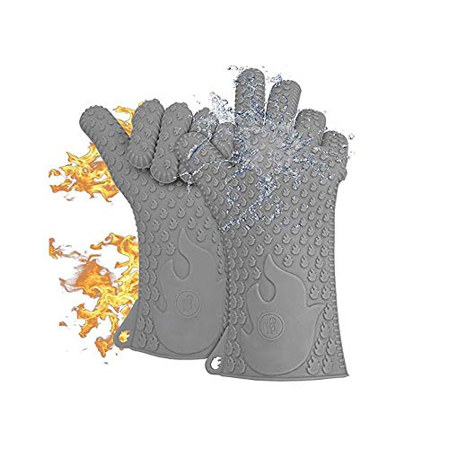 Jolly Green Products Ekogrips Premium Grilling Gloves Heat Resistant BBQ Gloves for Indoor and Outdoor Cooking, Meat Handling Gloves, Kitchen Oven Gloves with Fingers, Silicone Oven Mitts - Grey - Image 1
