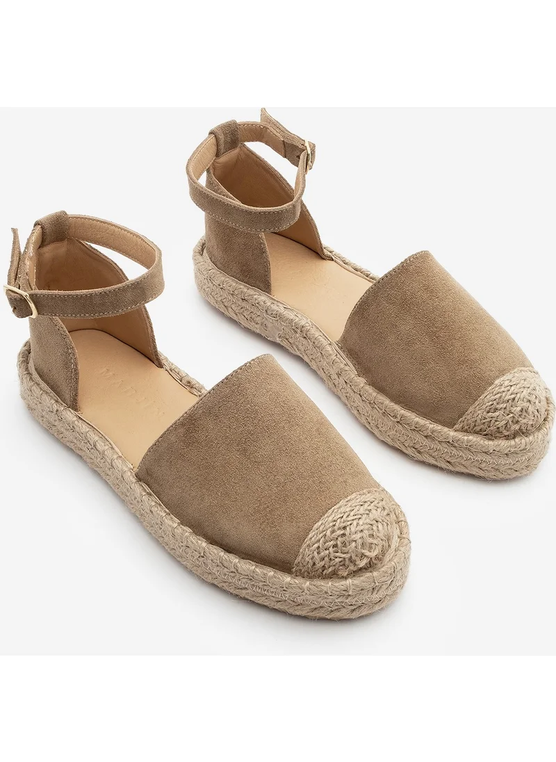 MARJIN Women's Leather Ankle-Tie Jute Espadrille Olive Suede Sandals Zoder