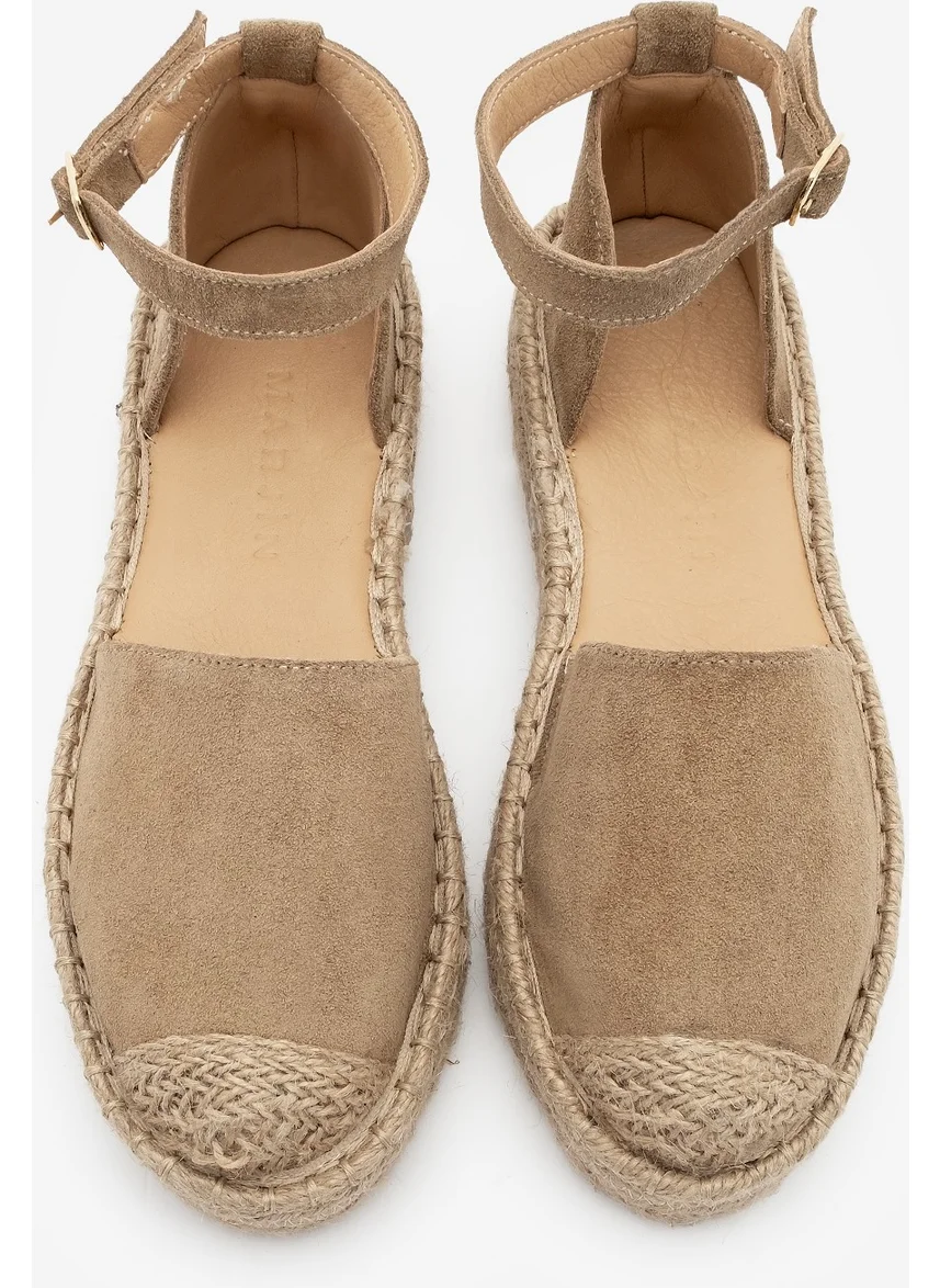 MARJIN Women's Leather Ankle-Tie Jute Espadrille Olive Suede Sandals Zoder