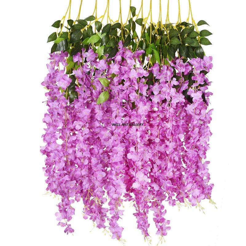 Well Art Gallery Well Art Gallery Set of 6 Artificial Silk Wisteria Hanging Flowers Strings Garlands for Home Decoration Wedding Party Garden Outdoor Ceremony Events Backdrop Floral Dcor  - Image 1