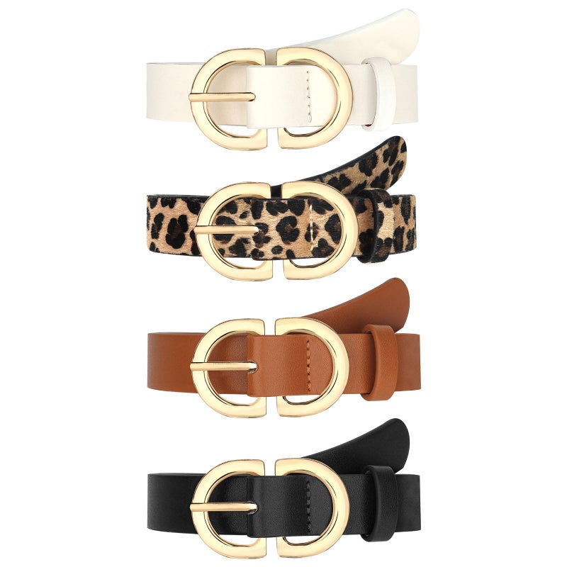 YARIEW 4 Pack Large Leather Belts for Women Leopard Belts for Women Women's Belts for Jeans Pants Waist Belt for Women Fashion Ladies Dress Belt with Gold Buckle - Image 1