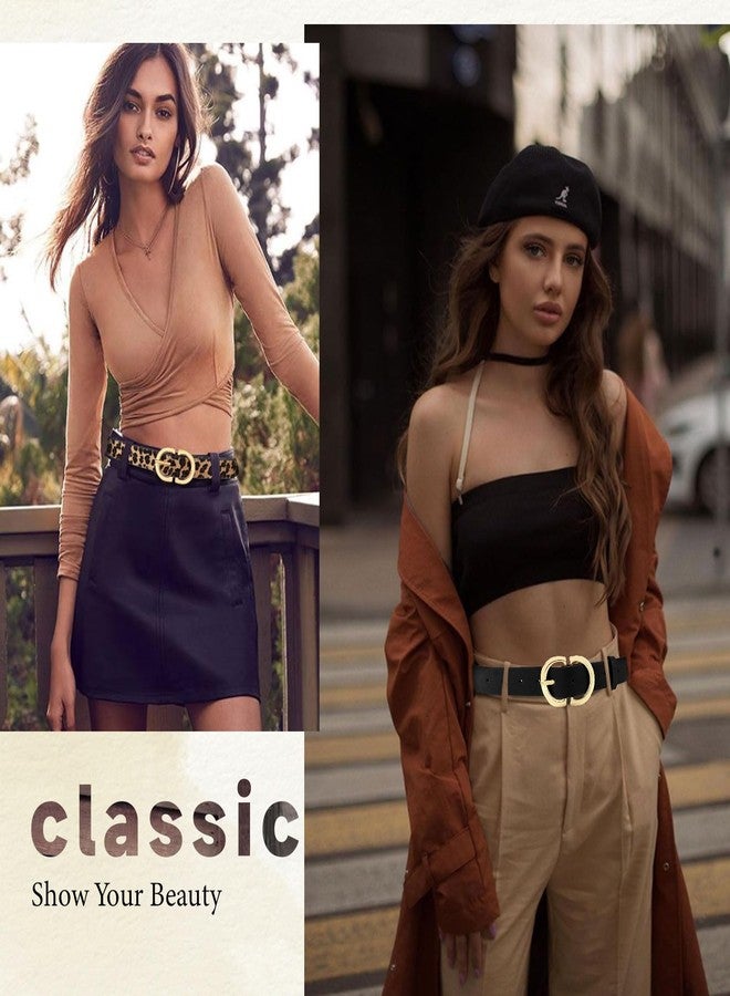 YARIEW 4 Pack Large Leather Belts for Women Leopard Belts for Women Women's Belts for Jeans Pants Waist Belt for Women Fashion Ladies Dress Belt with Gold Buckle - Image 5