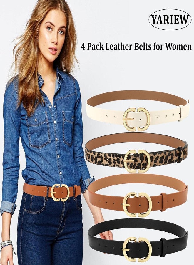 YARIEW 4 Pack Large Leather Belts for Women Leopard Belts for Women Women's Belts for Jeans Pants Waist Belt for Women Fashion Ladies Dress Belt with Gold Buckle - Image 4
