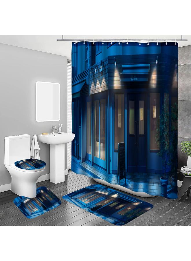 Bluejw A Generation Of Japanese Animation Scene Shower Curtain Four-piece Digital Printing Shower Curtain Mat Suit U-shaped Mat Wholesale - Image 1