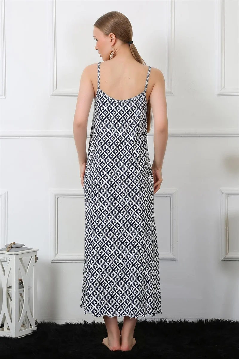 Akbeniz Women's Long Nightgown with Rope Strap 821