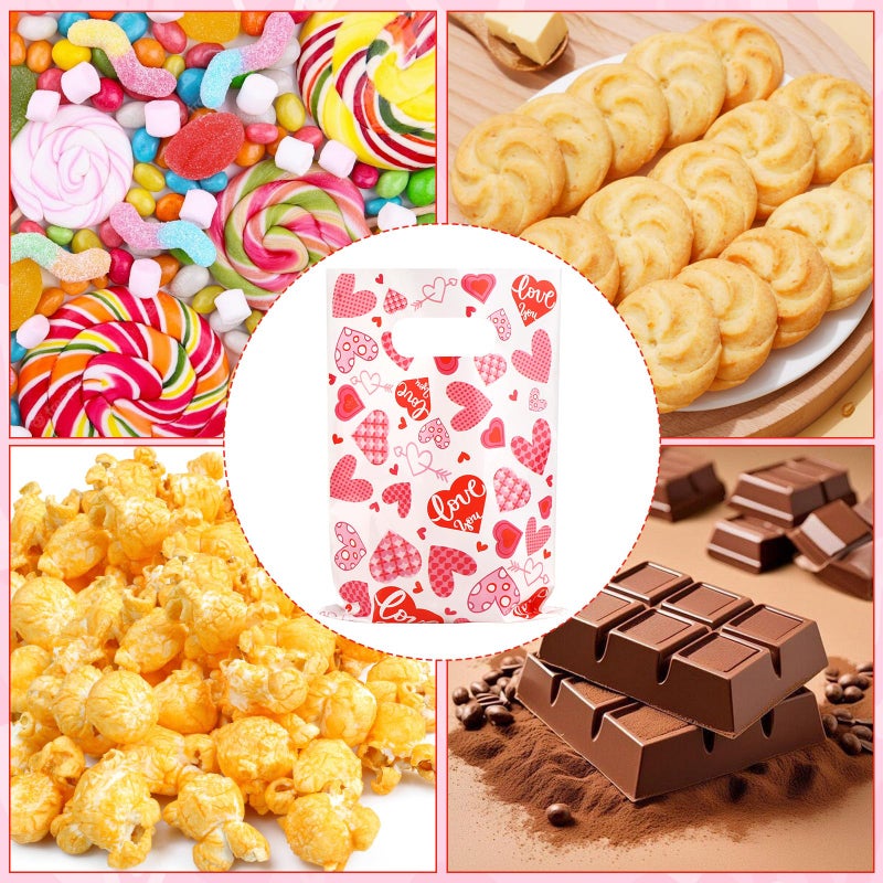 Hxezoc 50 Pieces Valentines Day Gift Bags with Handle, Plastic Treat Candy Bag Heart Goodie Treat Bags for Valentine's Day Anniversary, Baby Showers Birthday Party Supplies - Image 5