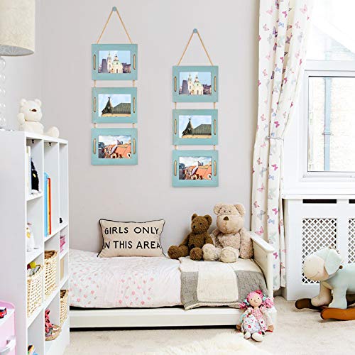 DLQuarts 5x7 Hanging Picture Frames Collage Wall Decor, Photo Frames 5x7 Without Mat & 3.5x5 with Mat, Rustic Wood 3-Frame, Ocean Blue, 2-Pack - Image 2