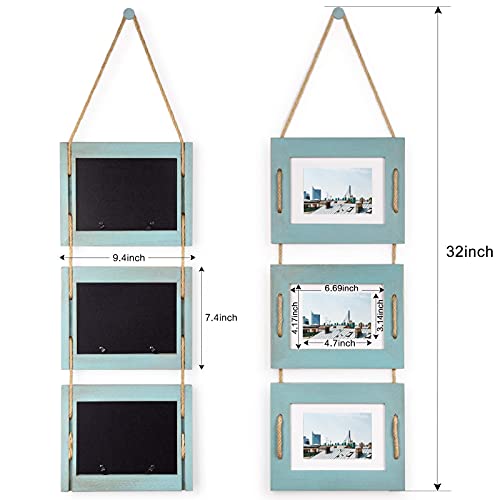 DLQuarts 5x7 Hanging Picture Frames Collage Wall Decor, Photo Frames 5x7 Without Mat & 3.5x5 with Mat, Rustic Wood 3-Frame, Ocean Blue, 2-Pack - Image 5
