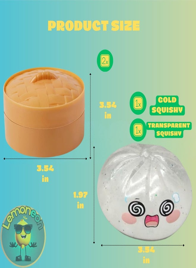 Lemoneon Glitter Dumpling Squishy Mystery Box 2 Pcs - 2026 Upgraded Dumplings Squishes for Adults Teens Squeeze Easter Basket Stuffers & Stocking Stuff Shocked Confused White and Gold - Image 2