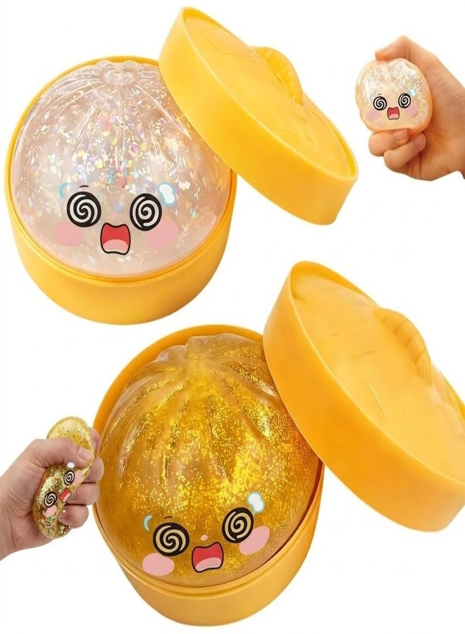 Lemoneon Glitter Dumpling Squishy Mystery Box 2 Pcs - 2026 Upgraded Dumplings Squishes for Adults Teens Squeeze Easter Basket Stuffers & Stocking Stuff Shocked Confused White and Gold - Image 1