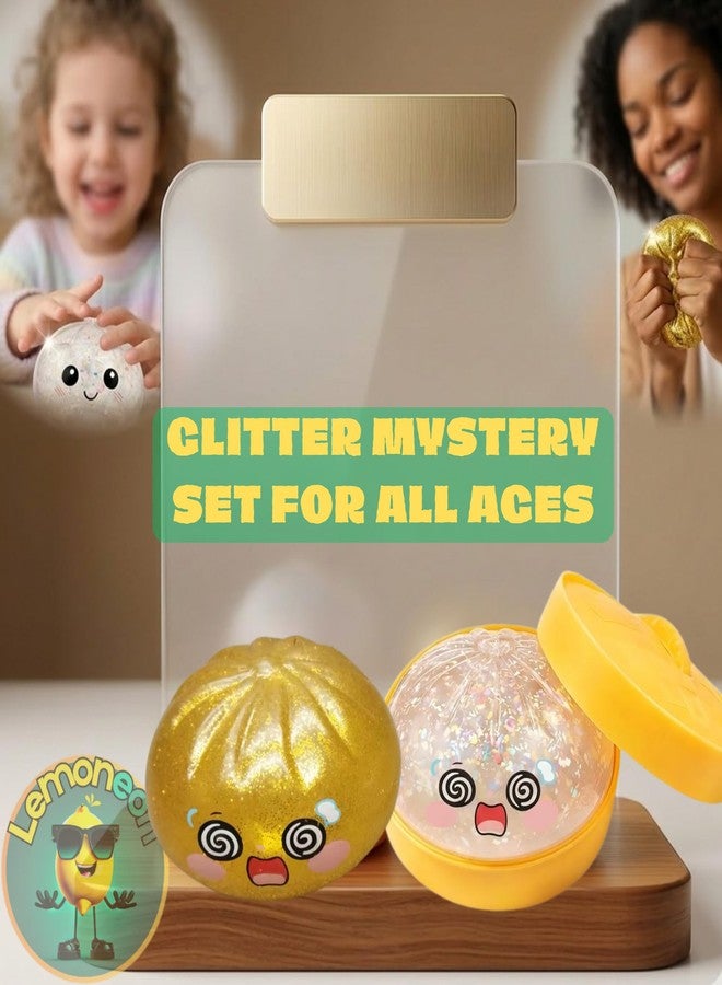 Lemoneon Glitter Dumpling Squishy Mystery Box 2 Pcs - 2026 Upgraded Dumplings Squishes for Adults Teens Squeeze Easter Basket Stuffers & Stocking Stuff Shocked Confused White and Gold - Image 4