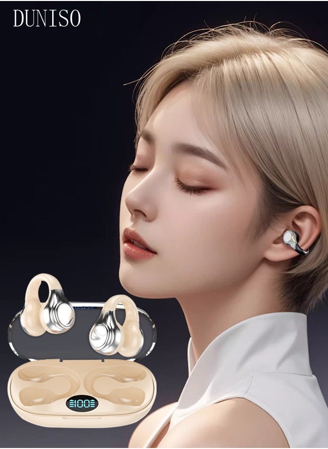 DUNISO Wireless Earbuds Bluetooth Ear Clip Waterproof Stereo Noise Reduction Earphones Open Ear Sport Earphones with Earhooks Charging Case LED Power Display Touch Control for Running Sport Gym  - Image 4