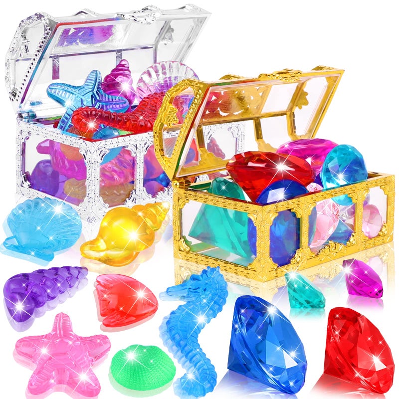 YUJUN 30 Pieces Colorful Diving Gem Pool Toys Big Diamond Ocean Animals Gem with Treasure Pirate Chest Box Summer Underwater Acrylic Gemstones Set for Kids Swimming Pool Party Favors - Image 2