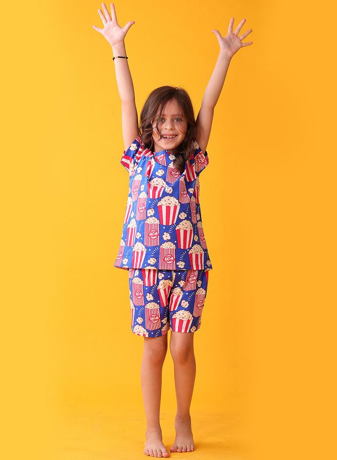 Anthrilo Girl Blue Popcorn Print Cotton T-Shirt and Shorts Set - Image 5