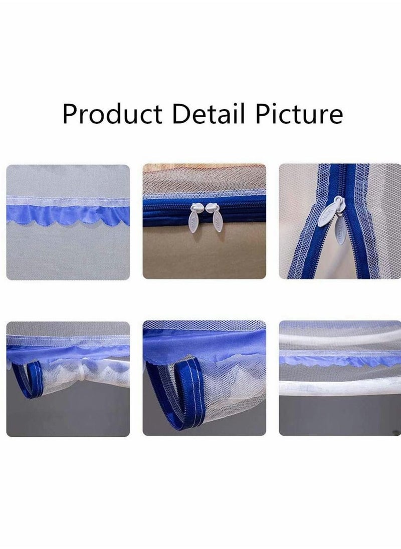 KASTWAVE - Mosquito Nets, Outdoor Mongolian Yurt Dome Net Free Installation and Folding Nets, Prevent Insect Pop Up Tent Curtains for Beds Bedroom (150 * 200 * 150cm, White+ Blue) - Image 1