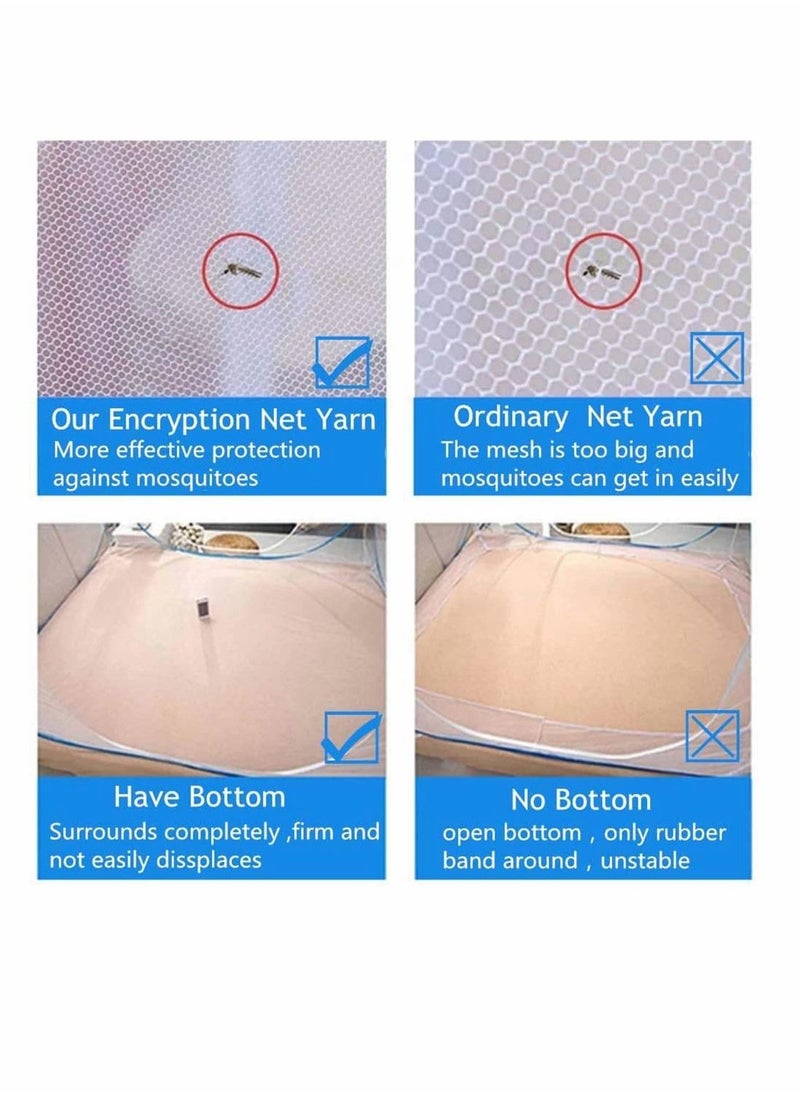 KASTWAVE - Mosquito Nets, Outdoor Mongolian Yurt Dome Net Free Installation and Folding Nets, Prevent Insect Pop Up Tent Curtains for Beds Bedroom (150 * 200 * 150cm, White+ Blue) - Image 1