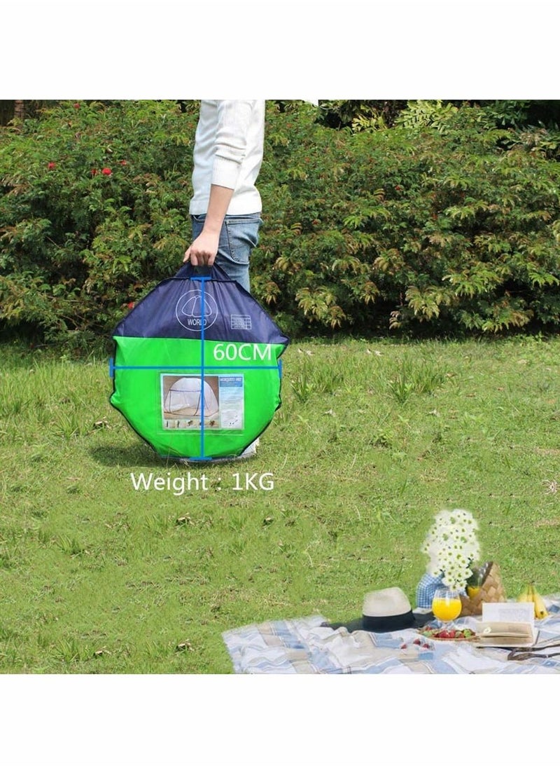 KASTWAVE - Mosquito Nets, Outdoor Mongolian Yurt Dome Net Free Installation and Folding Nets, Prevent Insect Pop Up Tent Curtains for Beds Bedroom (150 * 200 * 150cm, White+ Blue) - Image 1