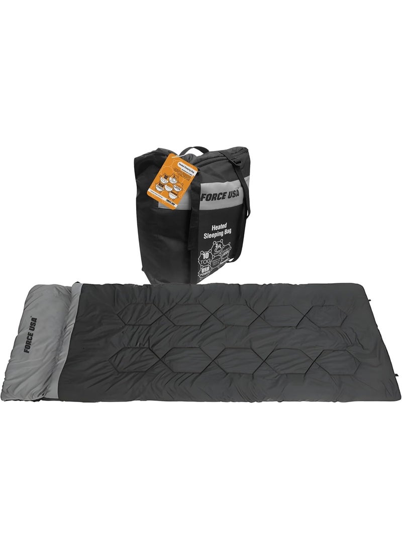 FORCE USA حقيبة نوم حرارية مدفأة، حرارة قابلة للتعديل مع إعدادات منخفضة ومتوسطة وعالية، حقيبة نوم خفيفة الوزن ومقاومة للطقس، مثالية لمعدات التخييم، والمشي، والمغامرات الخارجية