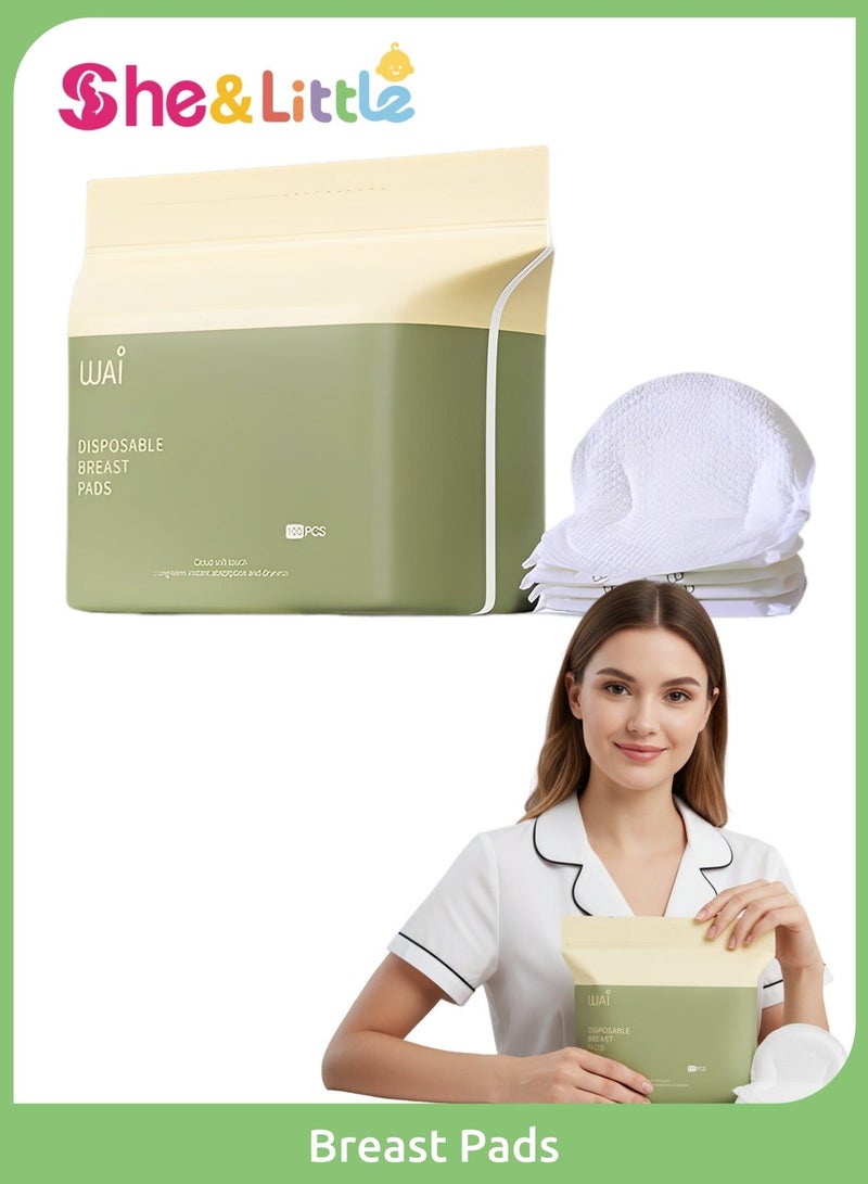 WAI 100 Pcs Breast Pads, Nursing Pads, Nursing Nipple Pads, Stay Dry Disposable Nursing Breast Pads, Nipple covers, Ultra-Thin Breathable & Instant Absorbent, 3D Contoured Fit for Leakproof Protection, Essential for Breastfeeding Moms (Individually Wrapped) - Image 1