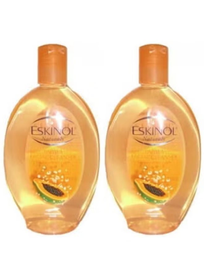 Eskinol Two bottles of facial cleanser with natural papaya extract, orange, 225 milliliters.