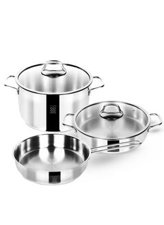 Serenk 5 Piece Stainless Steel Cookware Set with Induction Base, Pots and Pans Set, 6.1L Deep and 3L Flat Pots with Lids, 26cm Frying Pan, Dishwasher Safe, Serenk Modernist Series  - Image 1