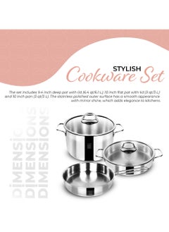 Serenk 5 Piece Stainless Steel Cookware Set with Induction Base, Pots and Pans Set, 6.1L Deep and 3L Flat Pots with Lids, 26cm Frying Pan, Dishwasher Safe, Serenk Modernist Series  - Image 4