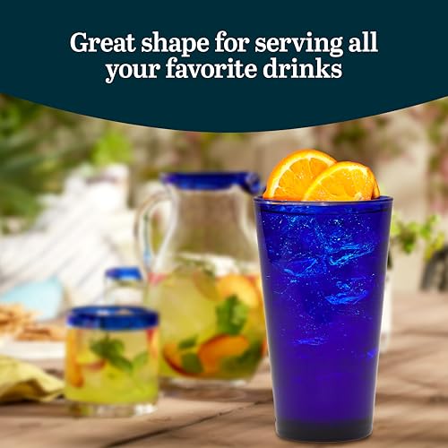 Libbey Cobalt Blue Drinking Glasses, Classic Design Flare Tumbler Glasses Set of 8, Dishwasher Safe Glass Drinking Glasses for Beverages - Image 4