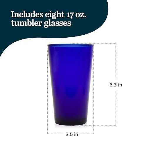 Libbey Cobalt Blue Drinking Glasses, Classic Design Flare Tumbler Glasses Set of 8, Dishwasher Safe Glass Drinking Glasses for Beverages - Image 3