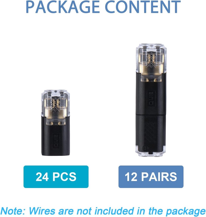 Brightfour Pluggable Low Voltage Wire Connectors, No Stripping 12v 2 Wires Plug-in LED Wire Connectors for AWG 20-22 (12 Pairs) - Image 4