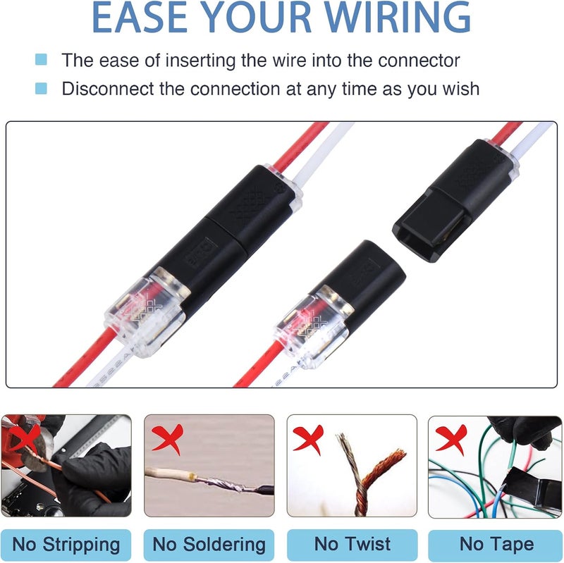 Brightfour Pluggable Low Voltage Wire Connectors, No Stripping 12v 2 Wires Plug-in LED Wire Connectors for AWG 20-22 (12 Pairs) - Image 2
