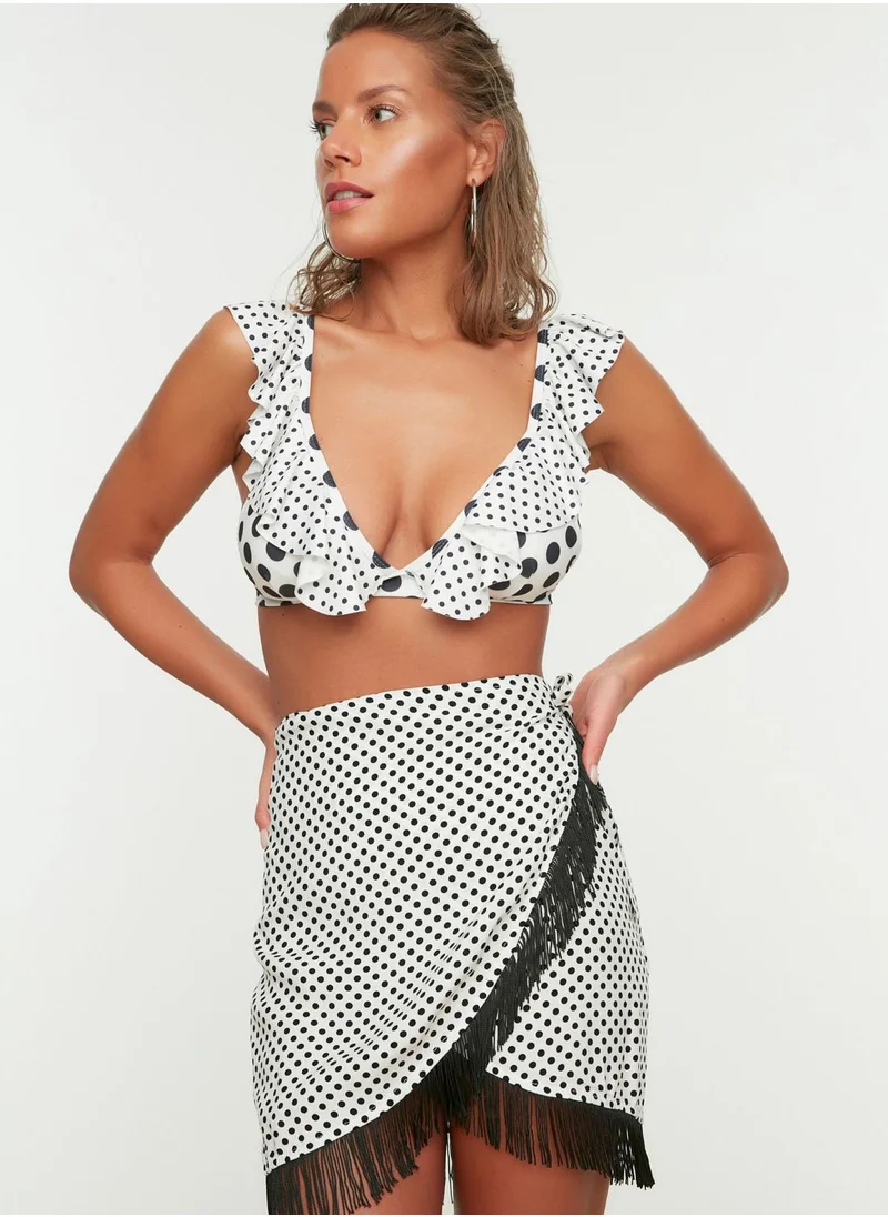 trendyol White Polka Dot Tassel Detailed Skirt