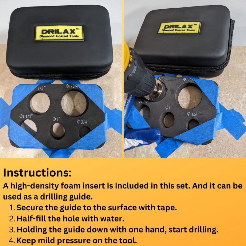 Drilax Diamond Drill Bits Set 5 Pcs 3/4 inch, 1 inch, 1-1/4 inch, 1-1/2 inch, 1-3/4 inch Tile Drill Bits Diamond Drill Bits for Ceramic Glass Drill Bit Diamond Hole Saw Kit with Drill Guide - Image 2