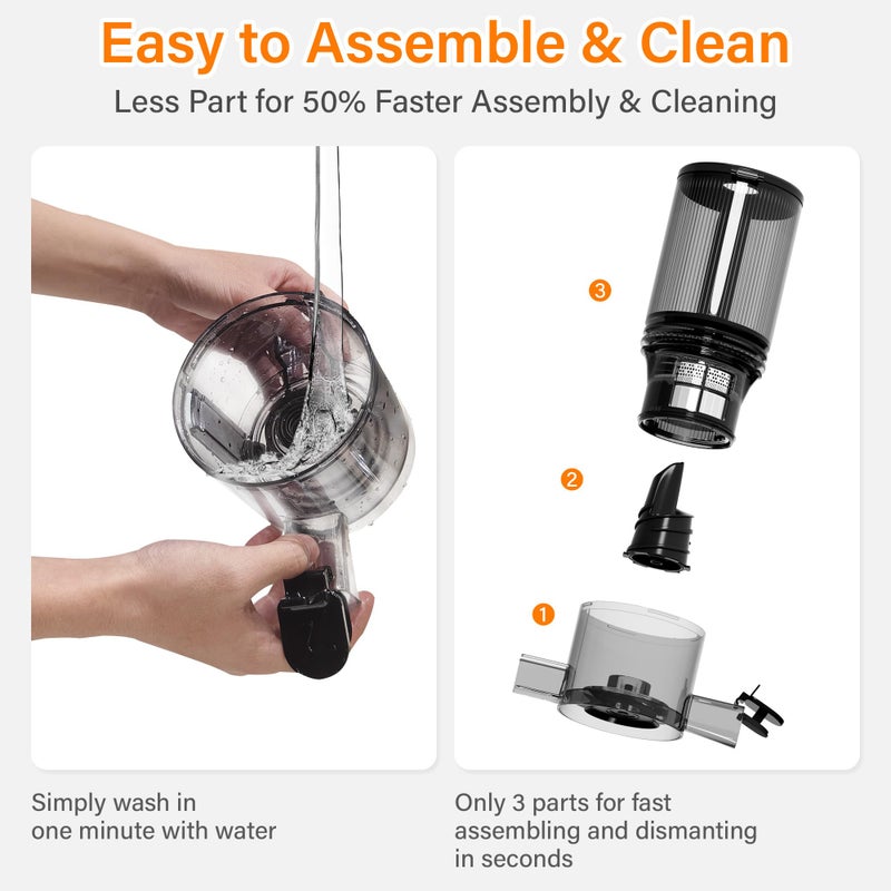 Floisdace Cold Press Juicer, Masticating Juicer with Large Feed Chute Fit Whole Fruits & Vegetablesï¼ŒStainless Steel Slow Masticating Juicer Easy to Clean, 99.6% Juice Purity, Metallic Silve - Image 4