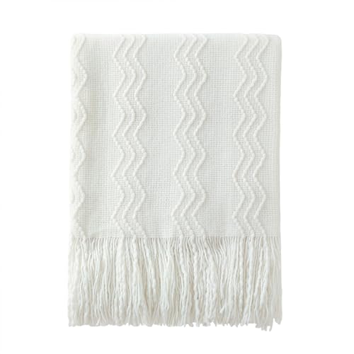 BOURINA Off White Throw Blanket 50x60 Inches Throw Textured Solid Soft Sofa Couch Decorative Knit Blanket - Image 1