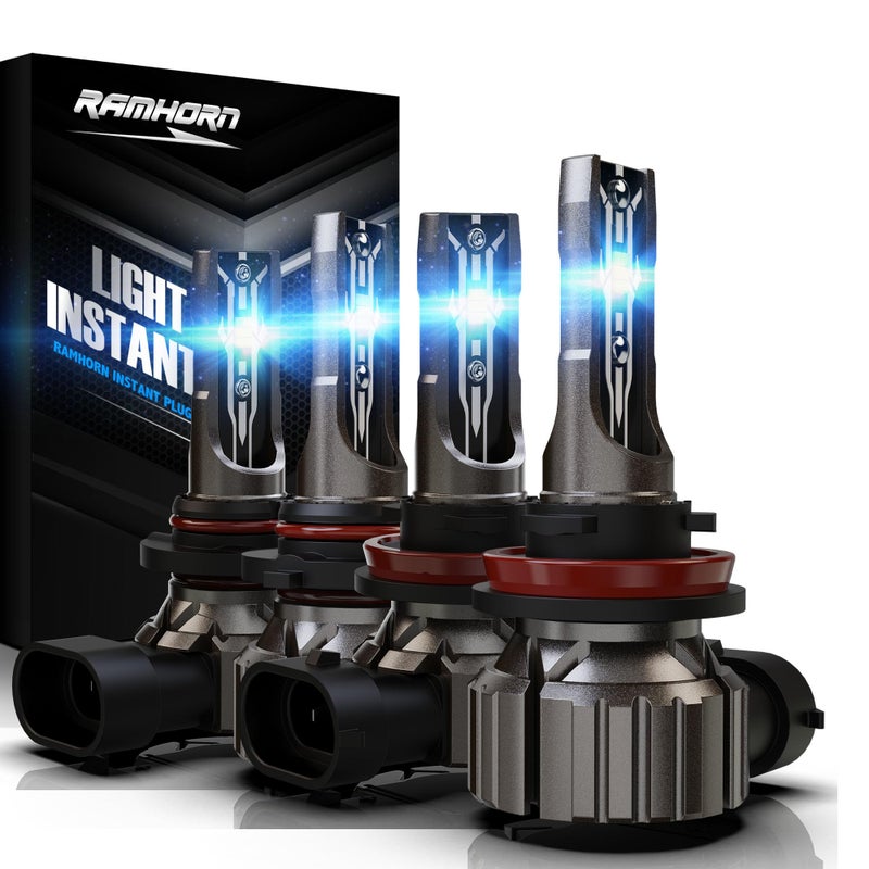 RAMHORN 9005 H11 Light Bulbs Combo HB3 H8 H9 Instant PlugIn Wireless Light Bulbs300 Brightness Upgraded 6500K Super Bright Fog Light Pack of 4