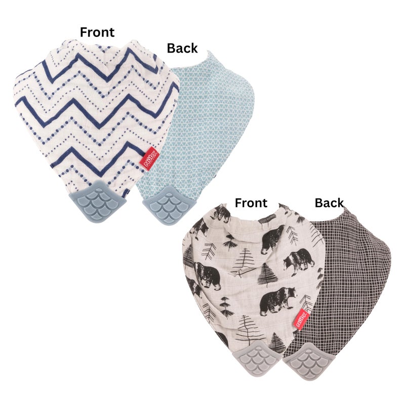 Nuby 2Piece Muslin Bandana Bib with Teether, Colors May Vary, 2 Count (Pack of 1) - Image 3