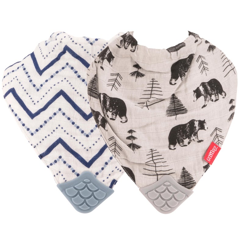 Nuby 2Piece Muslin Bandana Bib with Teether, Colors May Vary, 2 Count (Pack of 1) - Image 2