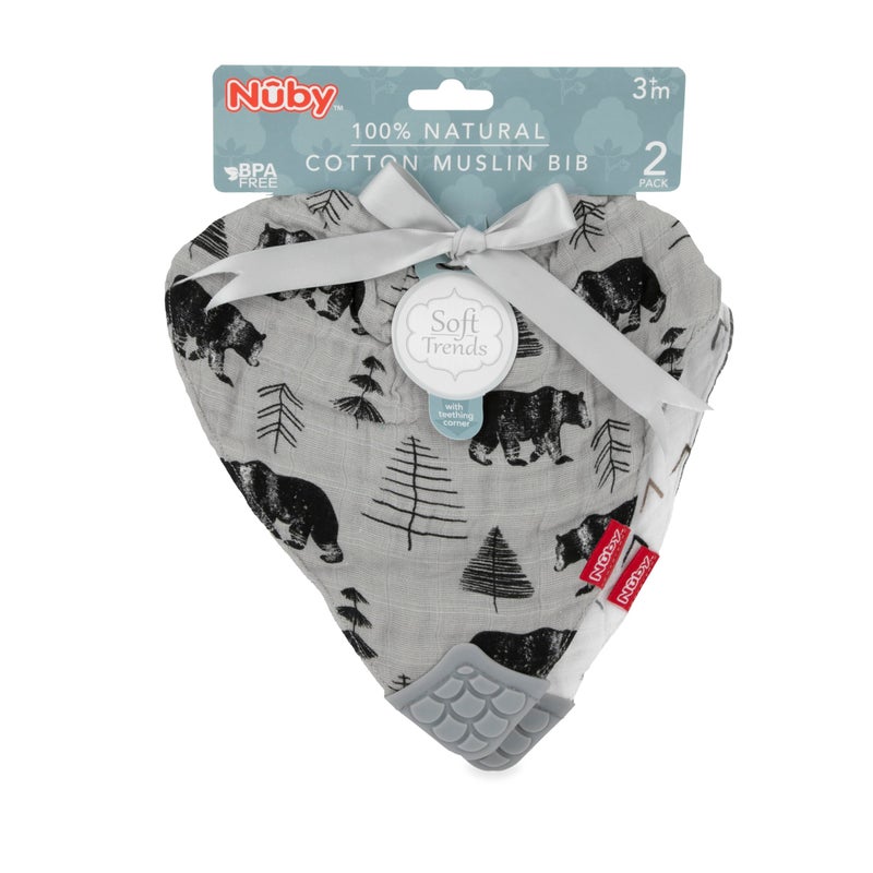 Nuby 2Piece Muslin Bandana Bib with Teether, Colors May Vary, 2 Count (Pack of 1) - Image 4