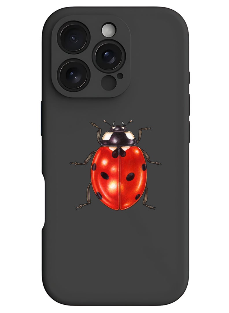 Theodor iPhone 16 Pro Black Protective Slim Fit Case Liquid Silicone Cover with Full Body Protection Anti-Scratch Shockproof Case For iPhone - ladybug - Image 1
