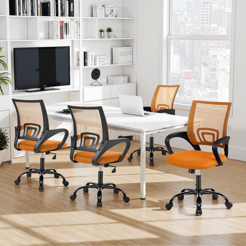 BestOffice Desk Mesh Computer Lumbar Support Modern Executive Adjustable Comfortable Mid Back Task Rolling Swivel Chair for Home Office, Orange - Image 2