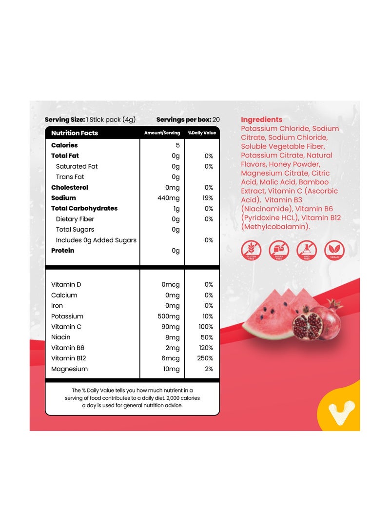 Valeo Hydration - Pomegranate / Watermelon Stick Pack - 20-4 grams 80g - Image 4