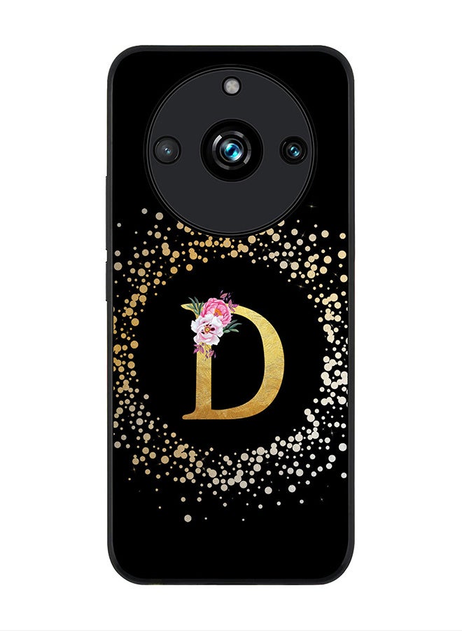 Stylizedd Rugged Black Edge case for Realme 11 Pro/Realme 11 Pro+, Slim fit Flexible   Custom Monogram Initial Letter Floral Pattern Alphabet - D (Black) - Image 1