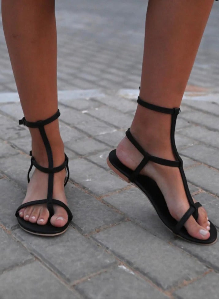 Katee Noche Black Sandals – Strappy Evening Sandals – Flat, Comfortable & Classy - Image 2