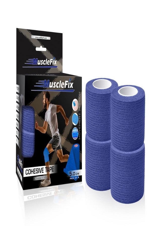 AGAM MuscleFix Breathable Self Adhesive Wrap, Athletic, Non Woven Cohesive Bandage - for Sports, First Aid Medical, Wrist, Swelling (5 cm X 4.5 mtr- Pack of 4) (Navy Blue) - Image 1