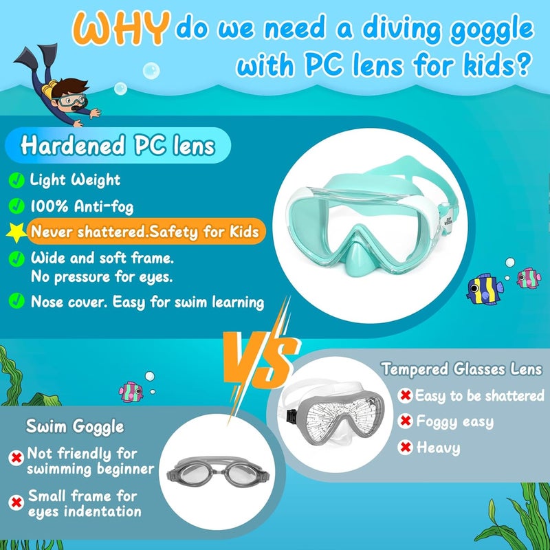 EXP VISION Kinder Taucherbrille, Kinder-Schwimmmaske 180 Anti-Fog-Tauchmaske, Kinder-Schwimmbrille mit Nasenabdeckung Auslaufsichere Schwimmbrille Anti-Shattered Lens fr Jugendliche 4-15 - Image 4