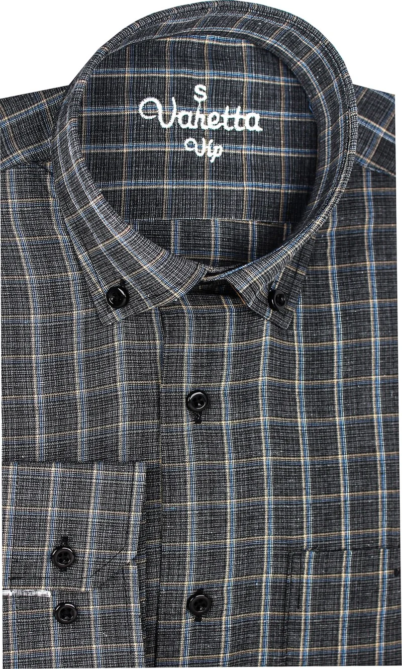 فاريتا Men's Blue Checked Long Sleeve Classic Cut Collar Buttoned Shirt