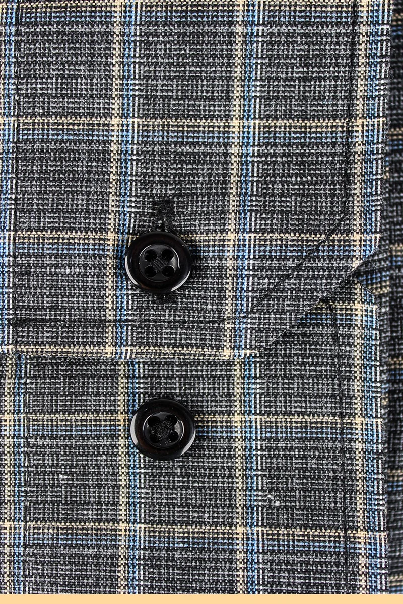 فاريتا Men's Blue Checked Long Sleeve Classic Cut Collar Buttoned Shirt