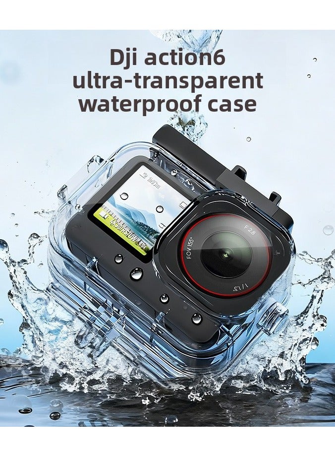 غلاف غوص مقاوم للماء حتى 60 متر متوافق مع DJI Action 6، حافظة شفافة للتصوير تحت الماء مع منافذ تثبيت مزدوجة - Image 2