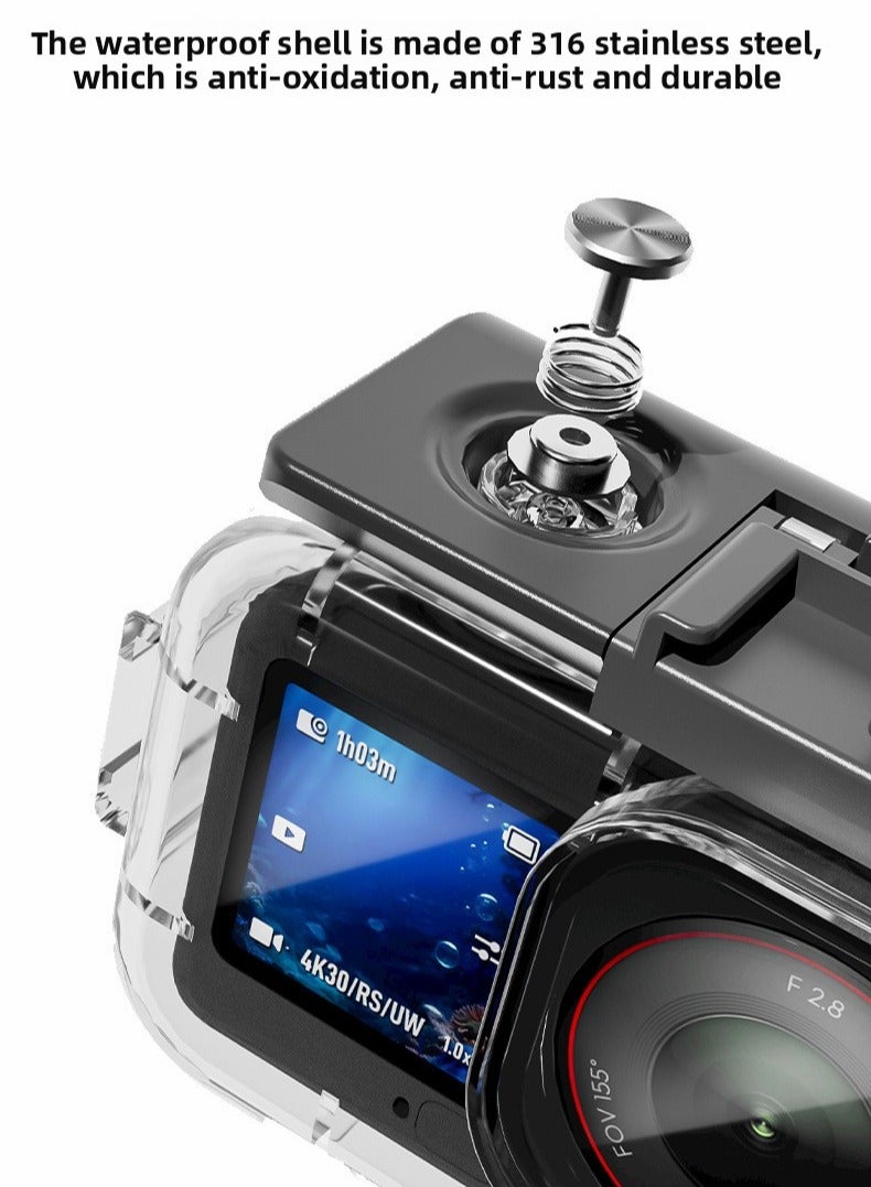 غلاف غوص مقاوم للماء حتى 60 متر متوافق مع DJI Action 6، حافظة شفافة للتصوير تحت الماء مع منافذ تثبيت مزدوجة - Image 5