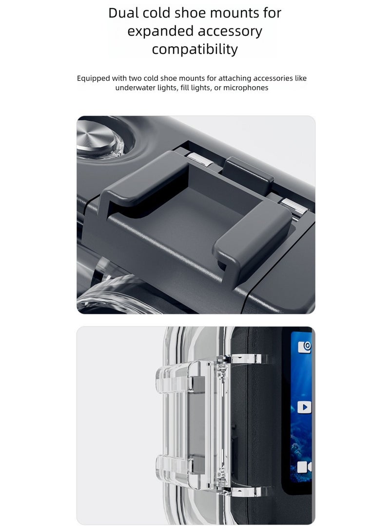 غلاف غوص مقاوم للماء حتى 60 متر متوافق مع DJI Action 6، حافظة شفافة للتصوير تحت الماء مع منافذ تثبيت مزدوجة - Image 4